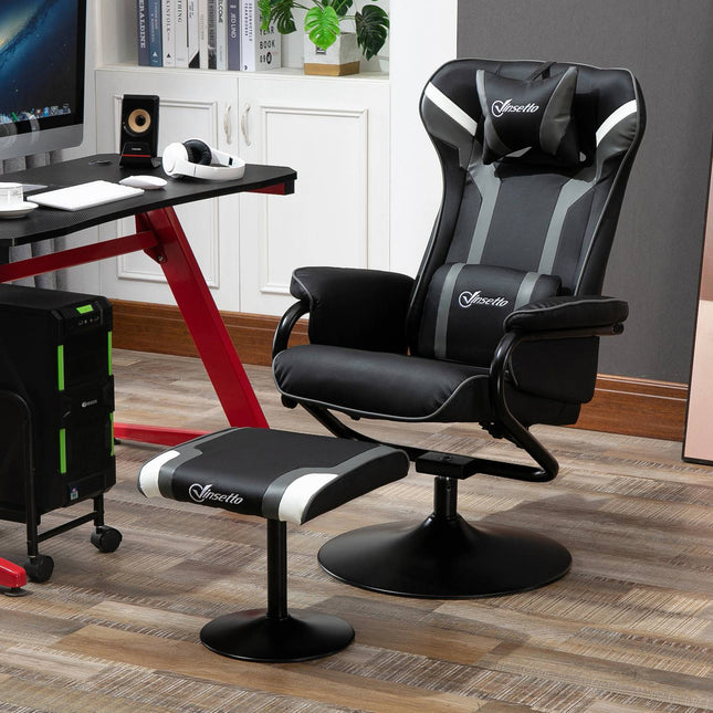 Ontspanningsstoel met kruk, tv-stoel en gaming-ligstoel, 130° kantelbaar, zwartgrijs, 67 x 82,5 x 103 cm voor comfort en ontspanning