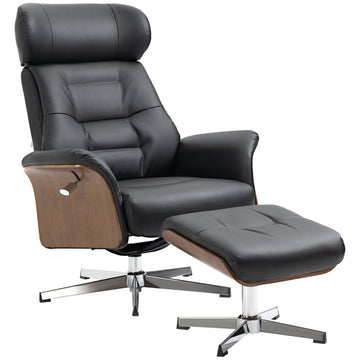 Lounger with ottoman, swivel, artificial leather, black