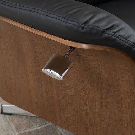 Lounger with ottoman, swivel, artificial leather, black