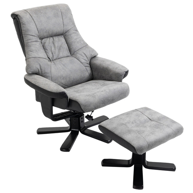 Rotating recliner with stool, microfibre grey
