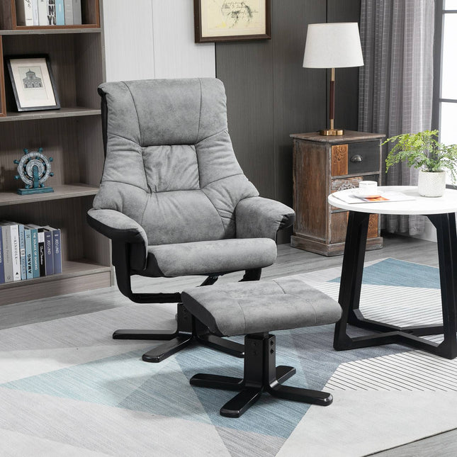 Rotating recliner with stool, microfibre grey