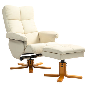Reclining chair in artificial leather with ottoman - cream white