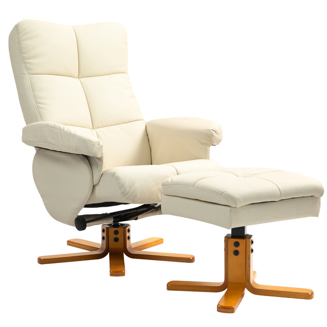 Reclining chair in artificial leather with ottoman - cream white