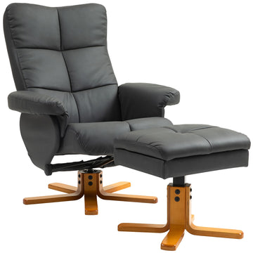 Lounger with ottoman, artificial leather, rotatable, dark grey