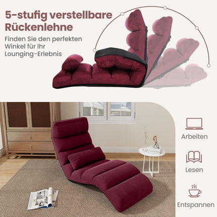 Relaxation lounger folding floor chair with adjustable backrest red 175 x 55 x 20 cm