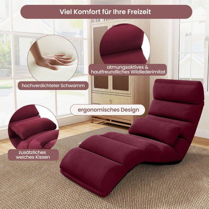 Relaxation lounger folding floor chair with adjustable backrest red 175 x 55 x 20 cm
