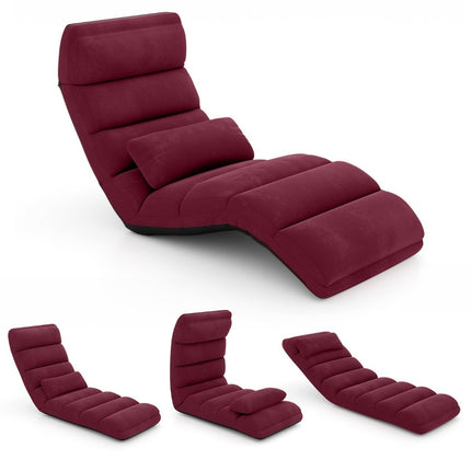 Relaxation lounger folding floor chair with adjustable backrest red 175 x 55 x 20 cm