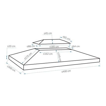 Replacement roof in polyester gazebo, 3x4M light grey