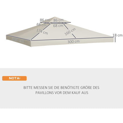 Metal Gazebo Replacement Roof, 3x3M, Cream Polyester