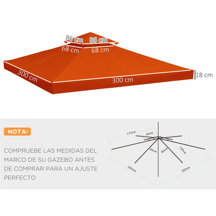 Replacement gazebo roof, rust red polyester, 3x3M