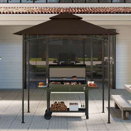 Vervangend dak voor BBQ-paviljoen 1,5 m x 2,4 m Alleen vervangend dak, dubbele beschermhoes, waterbestendige buitenluifel, dak past op buitenbarbecuetent, koffie