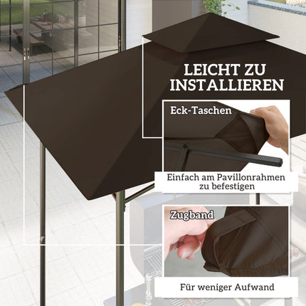 Vervangend dak voor BBQ-paviljoen 1,5 m x 2,4 m Alleen vervangend dak, dubbele beschermhoes, waterbestendige buitenluifel, dak past op buitenbarbecuetent, koffie