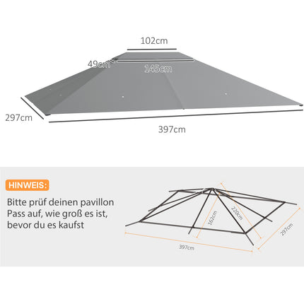 Vervangingsdak voor paviljoen 4 x 3m, waterafstotend paviljoendak met UV-bescherming 30+, vervangingsafdekking voor tuinpaviljoen, reserveonderdelen van polyesterweefsel, 180 g/m², lichtgrijs Aosom