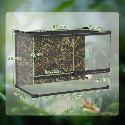 Reptile Glass Terrarium 48L, Front Ventilation, 50x30x35 cm