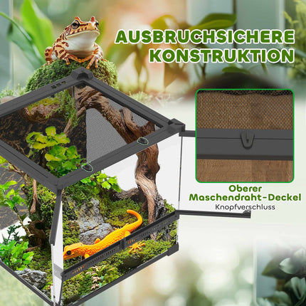 Reptile Glass Terrarium, Waterproof Base, Secure Lock