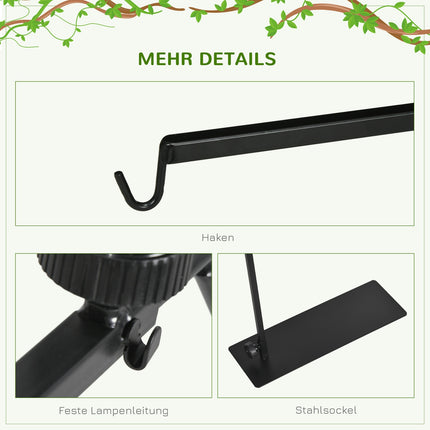 Adjustable reptile heat lamp stand, black steel, 4 wire holes