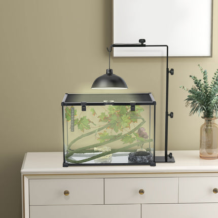 Adjustable reptile heat lamp stand, black steel, 4 wire holes