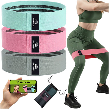 Resistance Bands Set, 3 Levels, Fabric, QR Workout Plan