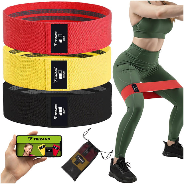 Set weerstandsbanden, 3 niveaus, stof, QR-trainingsplan