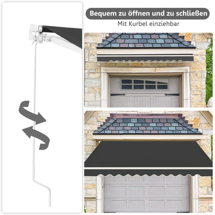 Retractable Aluminum Patio Awning with Crank, 3.6m x 3m, Gray