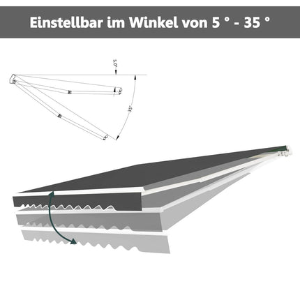 Retractable Aluminum Patio Awning with Crank, 3.6m x 3m, Gray