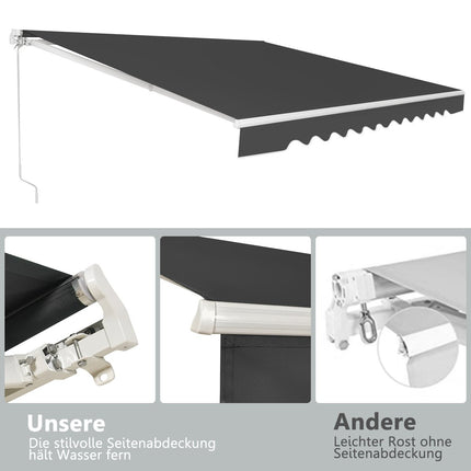 Retractable Aluminum Patio Awning with Crank, 3.6m x 3m, Gray