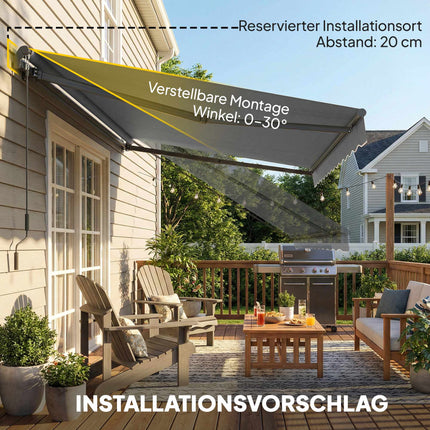 Retractable Awning, 10m², Dark Grey, Manual Crank