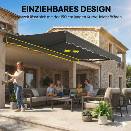 Retractable Awning, 10m², Dark Grey, Manual Crank
