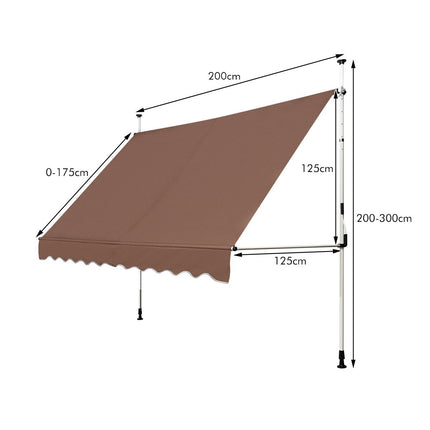 Retractable Awning 200cm, No-Drill, UV-Resistant, Adjustable