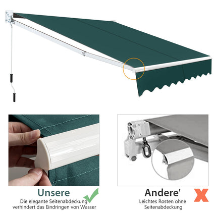 Retractable Awning 2.5x2m, UV & Water Resistant, Green