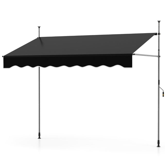 Retractable Awning, No-Drill, Adjustable Height, 250cm, Black