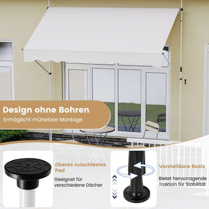 Retractable Awning, No-Drill, Adjustable Height, 250cm, White