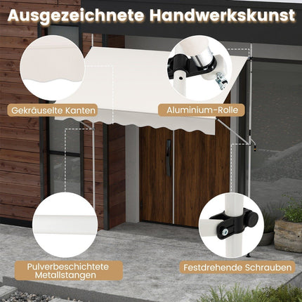 Retractable Awning, No-Drill, Adjustable Height, 250cm, White