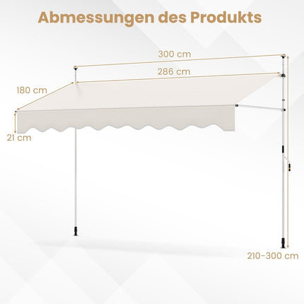 Retractable Awning, No-Drill, Adjustable Height, UV-Resistant