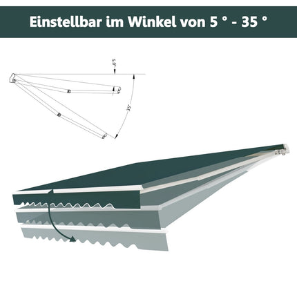 Retractable Awning with Crank, 3x2.5m, Green, Aluminum