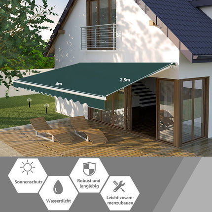 Retractable Awning with Crank, 400x250 cm, Green
