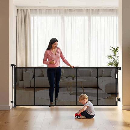 Retractable Baby Gate, 122 in Extra Wide Mesh, Black