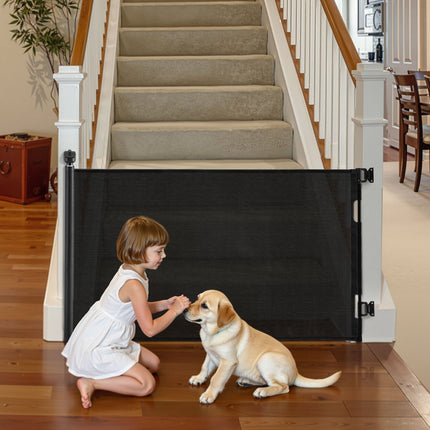 Retractable Baby Gate, 1450mm Wide Mesh, Lock, Black