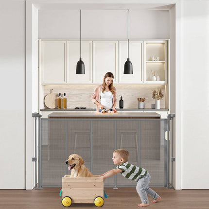 Retractable Baby Gate, 34 In Tall, Extends 55 In, Mesh