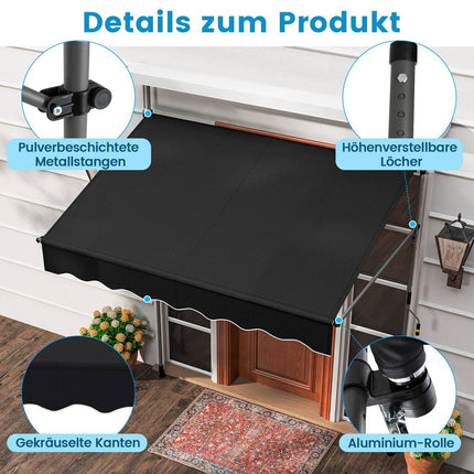 Retractable Balcony Awning, 200cm, No-Drill, UV-Resistant