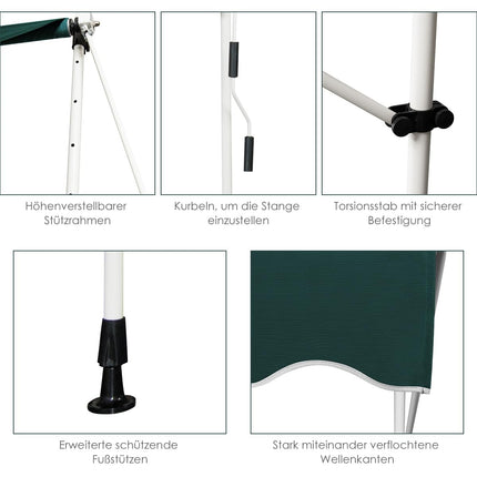Retractable Balcony Awning, 200 cm Wide, UV-Resistant, Green