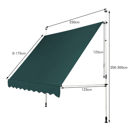 Retractable Balcony Awning, 250 cm, UV-Resistant, Green
