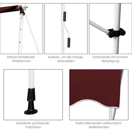 Retractable Balcony Awning, 250 cm, UV Resistant, Red