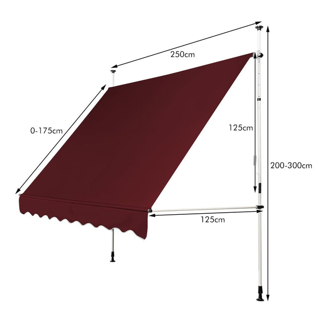 Retractable Balcony Awning, 250 cm, UV Resistant, Red