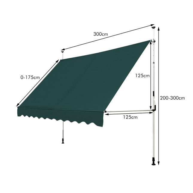 Retractable Balcony Awning, 300cm, No-Drill, UV-Resistant