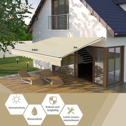 Retractable Balcony Awning, 360x300 cm, Beige