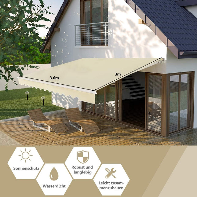 Retractable Balcony Awning, 360x300 cm, Beige