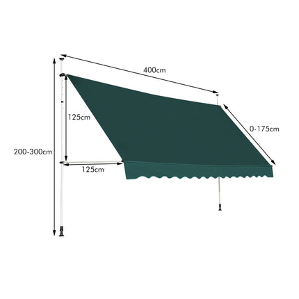 Retractable Balcony Awning, 400 cm, UV Resistant, Green