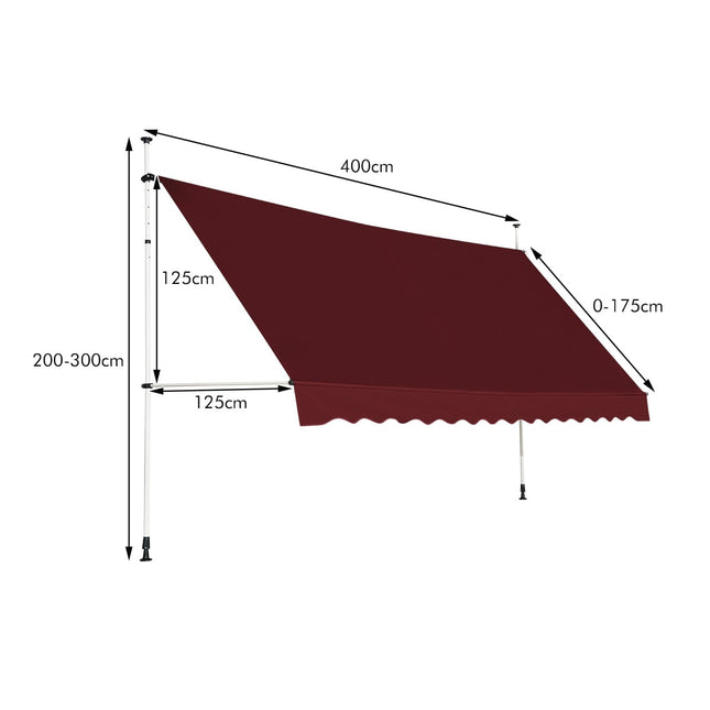 Retractable Balcony Awning, 400 cm, UV-Resistant, Red