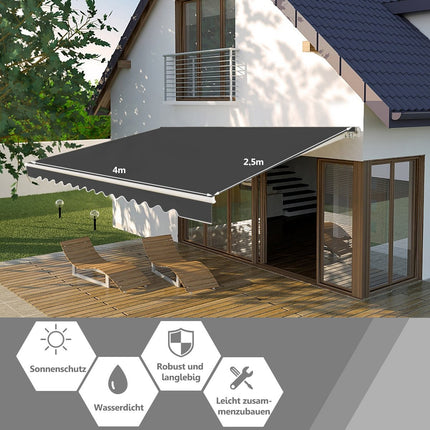 Retractable Balcony Awning, 400x250 cm, Grey, Sun Protection